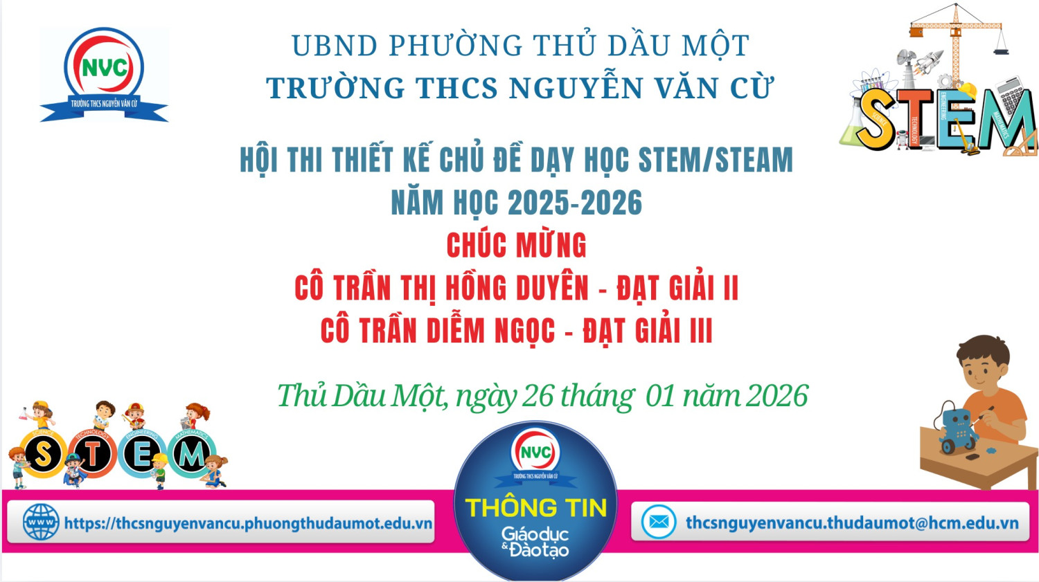 Vinh danh Giáo viên đạt giải Hội thi thiết kế chủ đề dạy học Stem/Steam cấp thành phố năm học 2025-2026